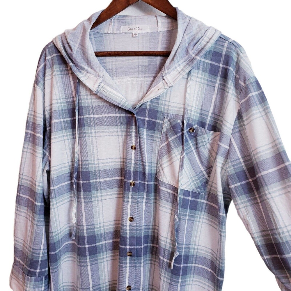 Eden & Olivia Womens XLarge Plaid Flannel Roll Sleeve Lightweight Button Up - Picture 6 of 12